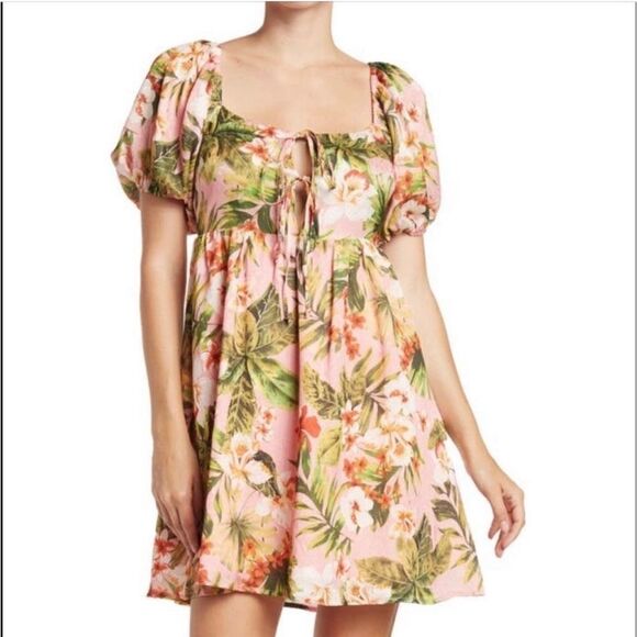 NSR Dress Womens Puff Short Sleeve Tropical Foral Mini Ladies Medium NEW - Picture 1 of 12